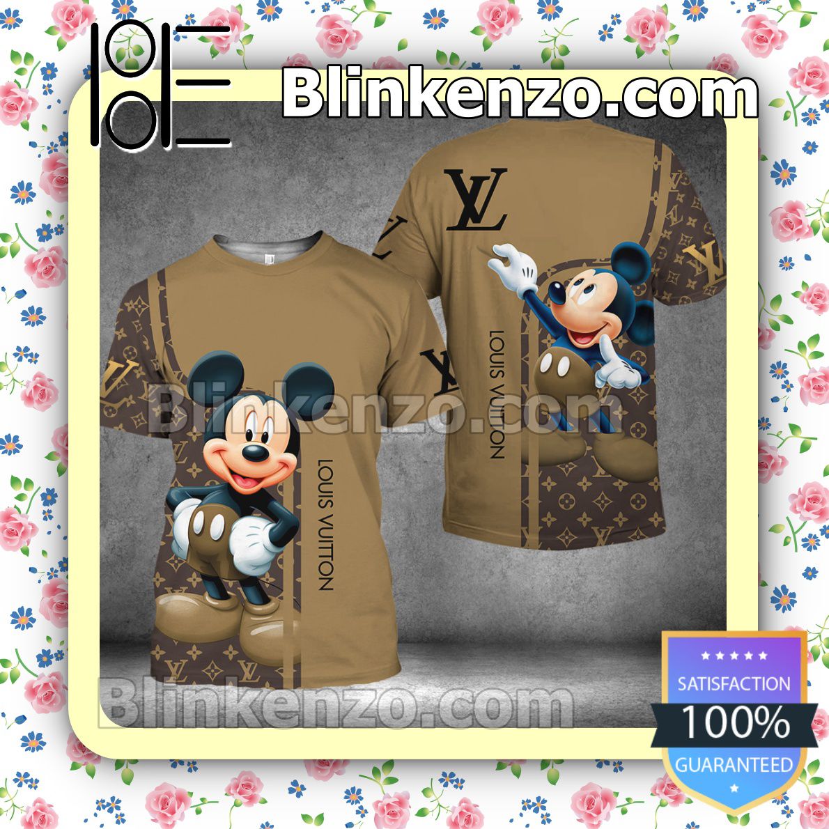 Louis Vuitton Mickey Mouse Luxury Brand Brown Color 3D T-Shirt