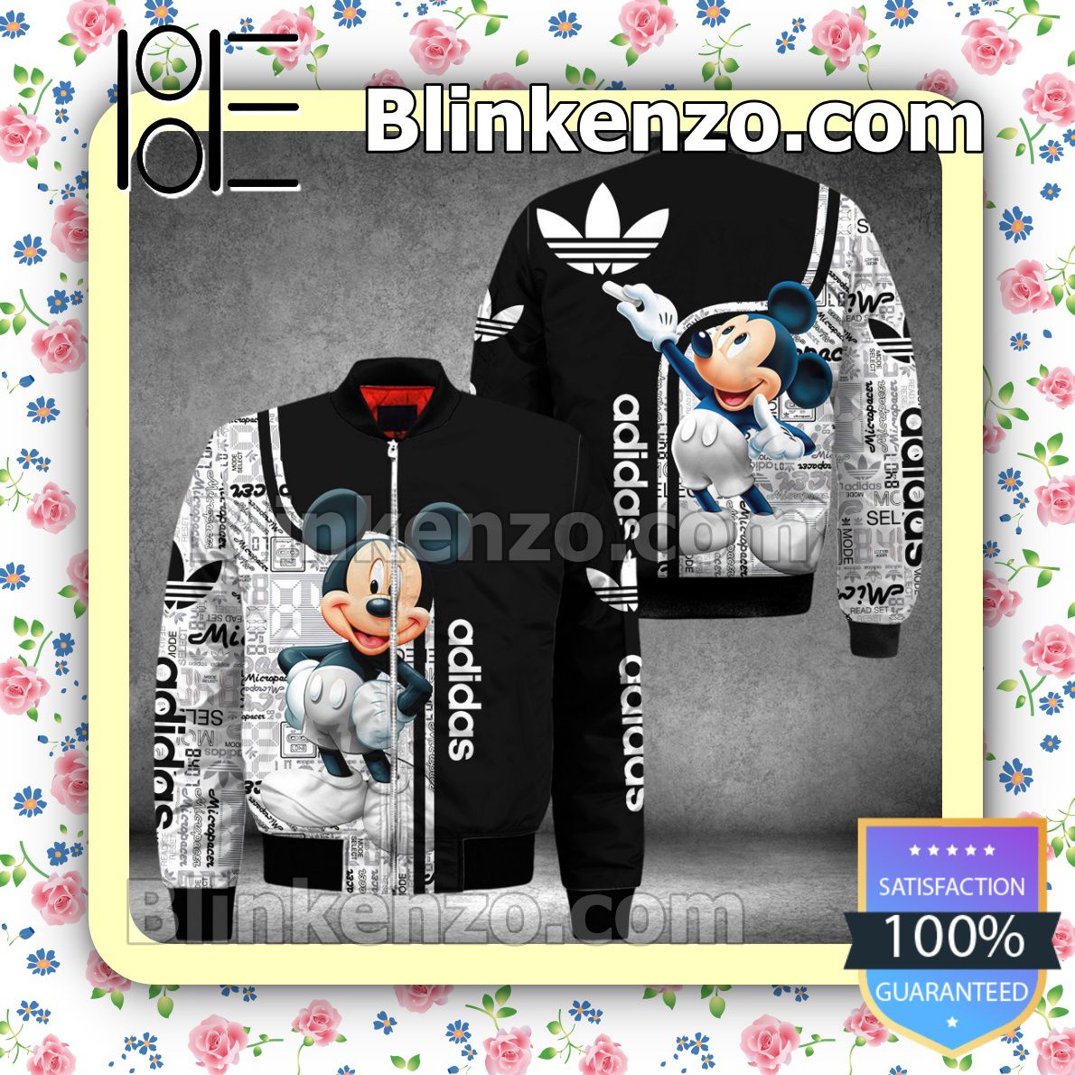 Luxury Adidas Brand Distinct Logo Mickey Mouse Military Jacket Sportwear