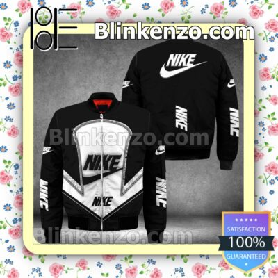 Luxury Nike With Logo Center Black Military Jacket Sportwear