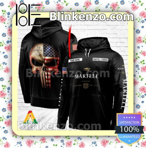 Martell Cognac Punisher Skull USA Flag Hoodie Shirt