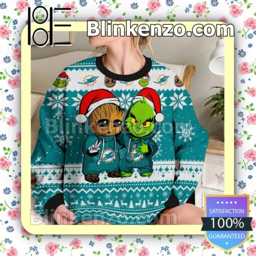 Miami Dolphins Baby Groot And Grinch Christmas NFL Sweatshirts b