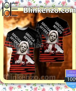 Michael Myers Ho Ho Ho Red Stripes Christmas Halloween 2022 Cosplay Shirt c