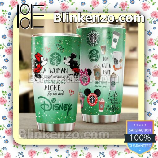 Mickey And Minnie A Woman Cannot Survive On Starbucks Alone She Also Needs Disney Travel Mug