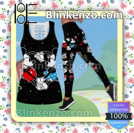 Mickey And Minnie Black Galaxy Women Tank Top Pant Set