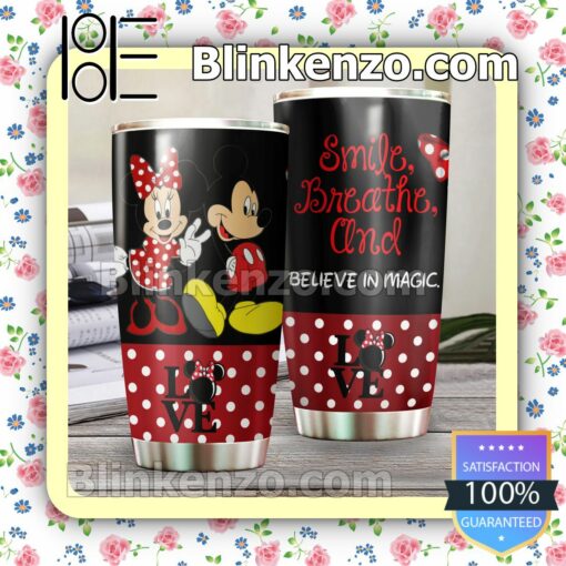 Mickey And Minnie Love Smile Breathe And Believe In Magic Travel Mug