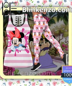 Mickey And Minnie Pink And White Stripes Women Tank Top Pant Set