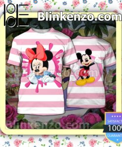 Mickey And Minnie Pink And White Stripes Women Tank Top Pant Set a