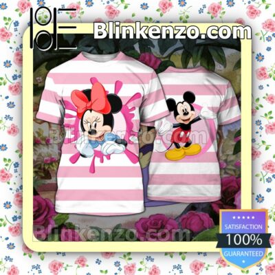 Mickey And Minnie Pink And White Stripes Women Tank Top Pant Set a