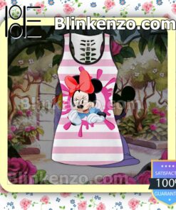 Mickey And Minnie Pink And White Stripes Women Tank Top Pant Set c