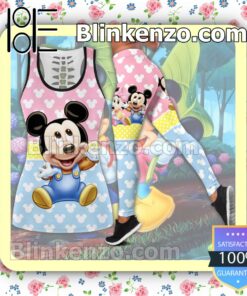 Mickey And Minnie Pink Yellow And Blue Women Tank Top Pant Set