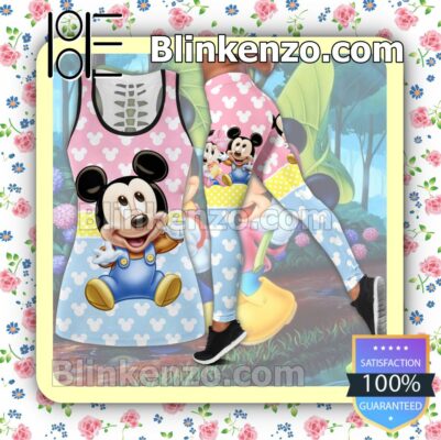 Mickey And Minnie Pink Yellow And Blue Women Tank Top Pant Set