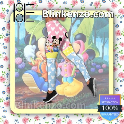Mickey And Minnie Pink Yellow And Blue Women Tank Top Pant Set b