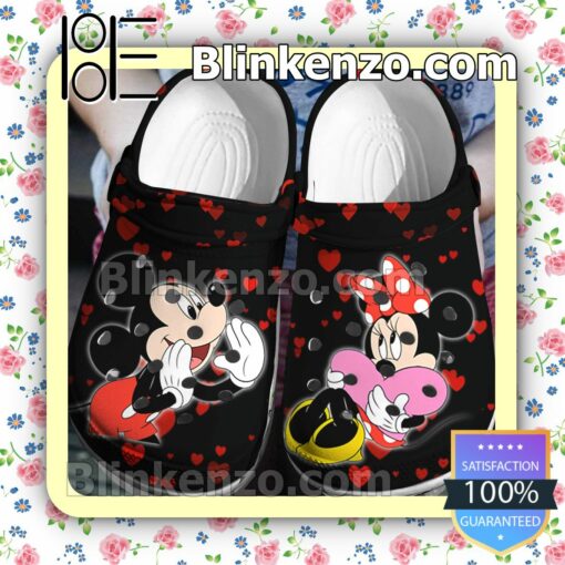 Mickey And Minnie Red Heart On Black Halloween Clogs