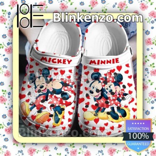 Mickey And Minnie Red Heart On White Halloween Clogs