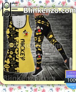 Mickey Black And Yellow Women Tank Top Pant Set