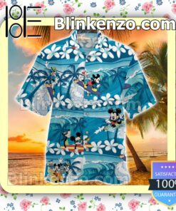 Mickey Blue Tropical Surfing With Palm Trees Men Shirt