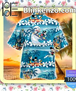 Mickey Blue Tropical Surfing With Palm Trees Men Shirt a