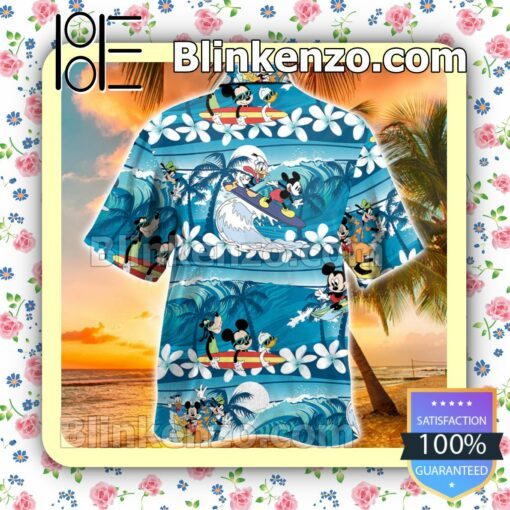 Mickey Blue Tropical Surfing With Palm Trees Men Shirt a