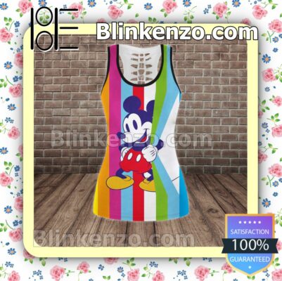 Mickey Colorful Vertical Stripes Women Tank Top Pant Set c