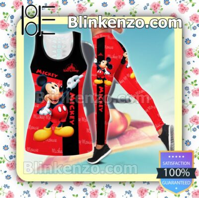 Mickey Disney Black And Red Women Tank Top Pant Set