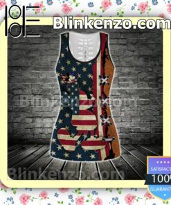 Mickey Mouse And American Flag Women Tank Top Pant Set e