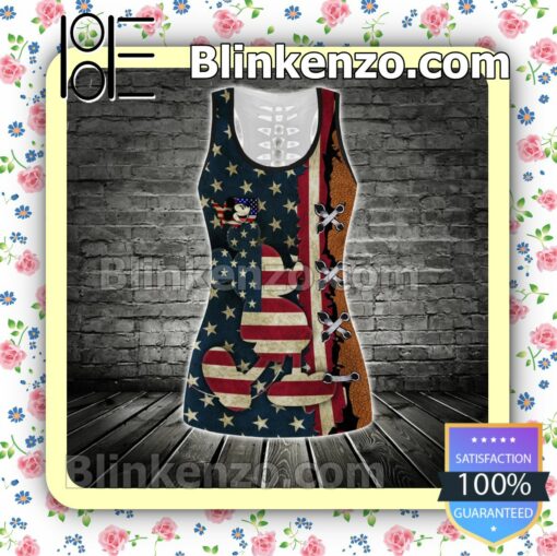 Mickey Mouse And American Flag Women Tank Top Pant Set e