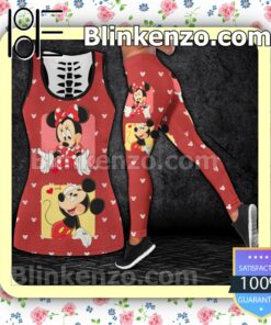 Mickey Mouse And Minnie Mouse Red Women Tank Top Pant Set