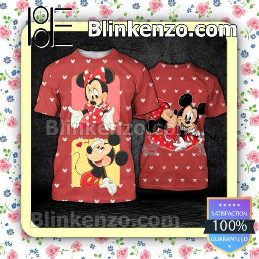 Mickey Mouse And Minnie Mouse Red Women Tank Top Pant Set a