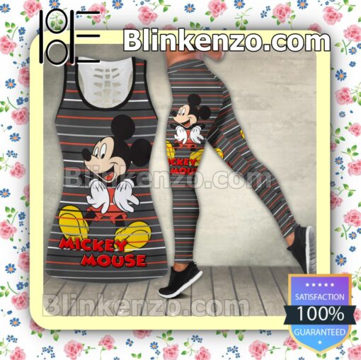 Mickey Mouse Horizontal Line Grey Women Tank Top Pant Set