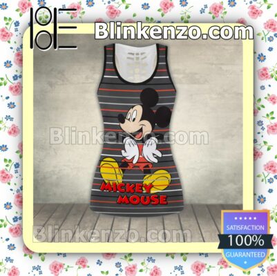 Mickey Mouse Horizontal Line Grey Women Tank Top Pant Set b