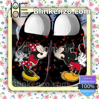 Mickey Mouse Kiss Minnie Mouse Heart On Black Halloween Clogs