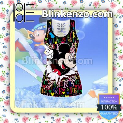 Mickey Mouse Multicolor Letters Women Tank Top Pant Set c