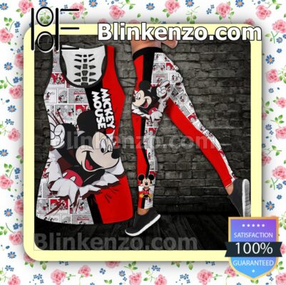 Mickey Mouse Torn Ripped Red Women Tank Top Pant Set