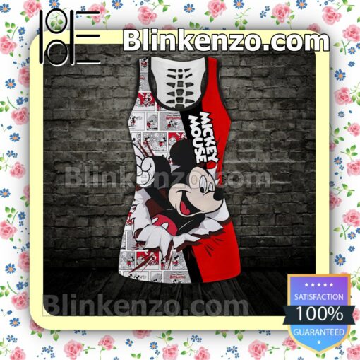 Mickey Mouse Torn Ripped Red Women Tank Top Pant Set c