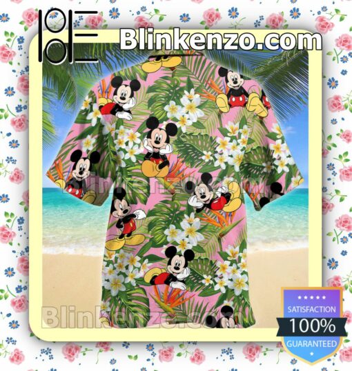 Mickey Mouse Tropical Flower Leaves Men Shirt a