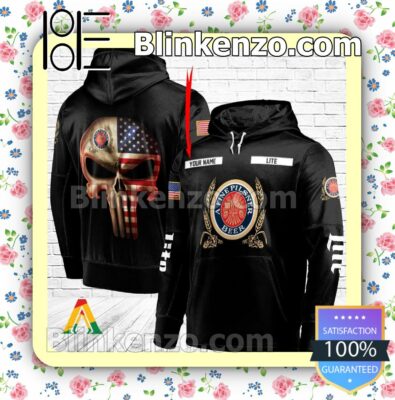 Miller Lite Punisher Skull USA Flag Hoodie Shirt