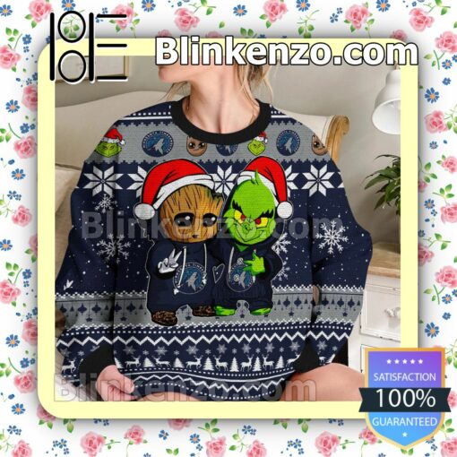 Minnesota Timberwolves Baby Groot And Grinch Christmas NBA Sweatshirts b