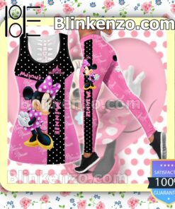 Minnie Mouse Black And Pink Women Tank Top Pant Set
