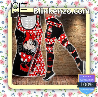 Minnie Mouse Black And Red Women Tank Top Pant Set f