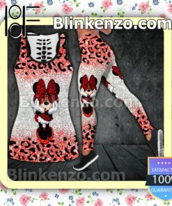 Minnie Mouse Leopard Red And Grey Glitter Women Tank Top Pant Set