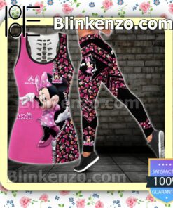 Minnie Mouse Zipper Pattern Pink Women Tank Top Pant Set c