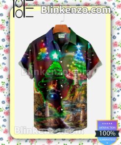 Multicolor Twinkle Christmas Tree Xmas Button Down Shirt