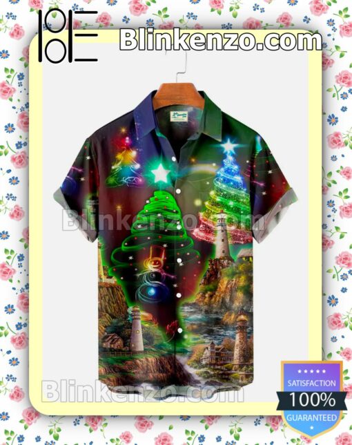 Multicolor Twinkle Christmas Tree Xmas Button Down Shirt