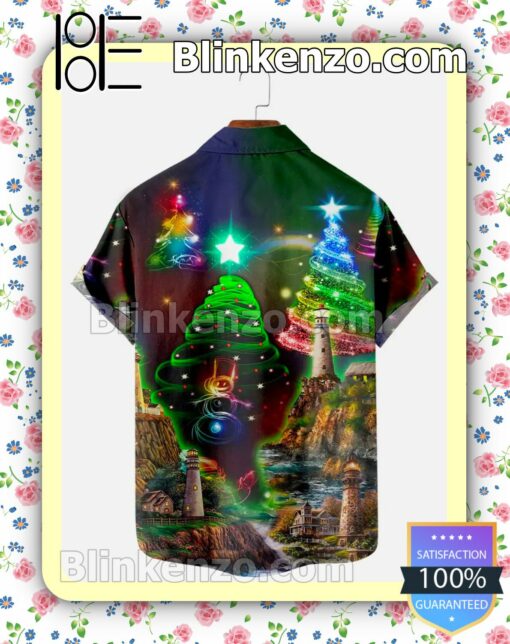 Multicolor Twinkle Christmas Tree Xmas Button Down Shirt a