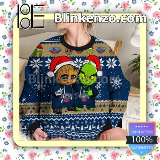 New Orlean Pelicans Baby Groot And Grinch Christmas NBA Sweatshirts b