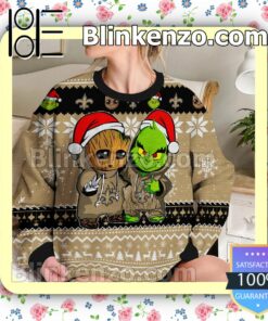 New Orleans Saints Baby Groot And Grinch Christmas NFL Sweatshirts b