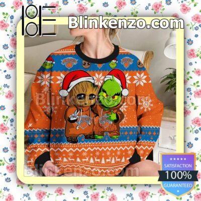 New York Knicks Baby Groot And Grinch Christmas NBA Sweatshirts b