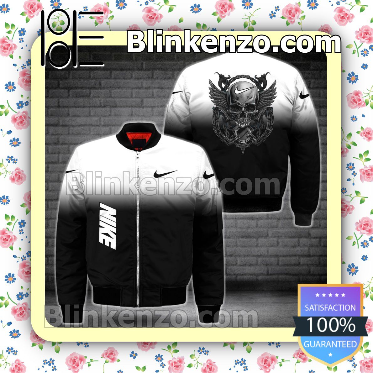 Nike Black White Gradient Skull Military Jacket Sportwear