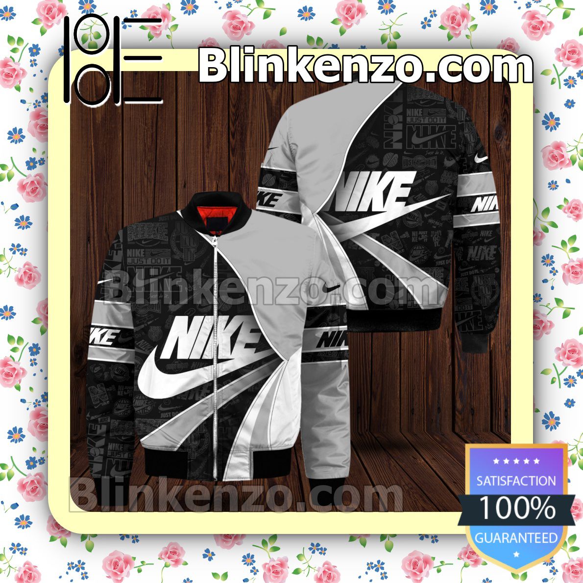 Nike Logo Print Curves Black White Grey Military Jacket Sportwear