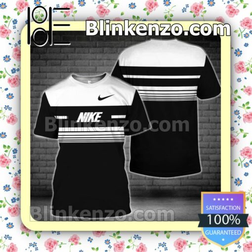 Nike Luxury Black With White Horizontal Stripes Brand Crewneck Tee